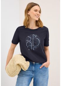 Cecil Damen T-Shirturban dunkelblau, casual, Gr. XL, bedruckt, unifarben, Jersey, Obermaterial: 100% Baumwolle, Shirts, mit Artwork