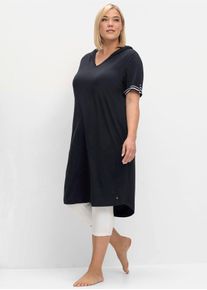 Shirtkleid sheego "Shirtkleid", Damen, Gr. 44, Normalgr&ouml;&szlig;en, blau (tiefblau), 50% Baumwolle, 50% Modal, unifarben, knielang, Kleider Shirtkleid