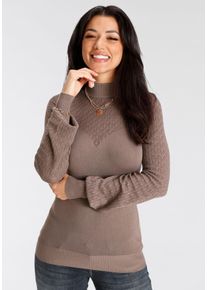 Melrose Damen Stehkragenpullover, grau, feminin, Gr. 44, Ajourstrickmuster, Feinstrick, Obermaterial: 70% Viskose, 30% Polyamid, Pullover, mit
