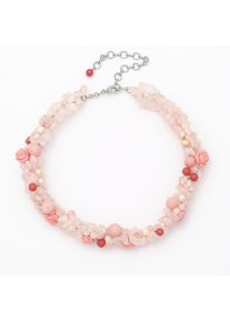 Damen Kette mit Anhänger "Rosalia", rosa, Basic, Collezione Alessandro, Glas, Halsketten, Romantisches Blütendesign mit Glassteinen