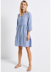 Street One Damen Tunikakleid, blau, casual, Gr. 46, gestreift, Web, 97% Baumwolle, 3% Metallfaser, Kleider, mit Volant