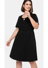 sheego Damen Jerseykleid "Jerseykleid", schwarz, Gr. 42, unifarben, Jersey, Single Jersey, 95% Baumwolle, 5% Elasthan, Kleider