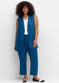 sheego Damen 7/8-Hose, blau, Gr. 44, 55% Leinen, 45% Viskose, Hosen