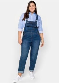 sheego Damen Jeanslatzhose, blau, Gr. 52, unifarben, 66% Baumwolle, 32% Polyester, 2% Elasthan, Jeans