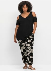 sheego Damen T-Shirt "T-Shirt", schwarz, Gr. 52, unifarben, 95% Viskose, 5% Elasthan, Shirts