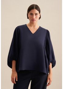 Seidensticker Damen Shirtbluse "Schwarze Rose", blau, Gr. 52, unifarben, 49% Viskose 38% Leinen 13% Polyester, Blusen, 3/4-Arm V-Neck Uni