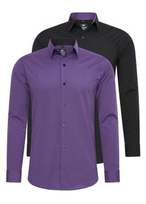 Rusty Neal Herren Langarmhemd, lila, casual, Gr. XXL, unifarben, 60% Baumwolle, 37% Polyester, 3% Elasthan, Hemden, im Slim-Fit geschnitten