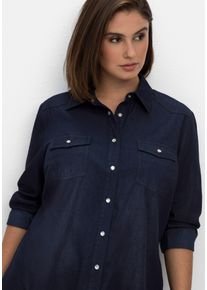 sheego Damen Jeansbluse, blau, Gr. 56, unifarben, 100% Baumwolle, Blusen