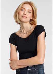 Arizona Damen Carmenshirt "Off-Shoulder", schwarz, Basic, Gr. 32, unifarben, Rippware, Obermaterial: 100% Baumwolle, Shirts, enge Passform, aus