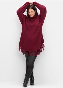 sheego Damen Strickponcho "Strickpullover", lila, Gr. 52, unifarben, 50% Baumwolle, 50% Polyacryl, Pullover
