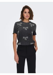 Only Damen Kurzarmshirt "ONLLUCY LIFE S/S O-NECK TOP CC JRS"schwarz detail:bows, modisch, Gr. L, bedruckt, Jersey, Obermaterial: 100% Baumwolle,