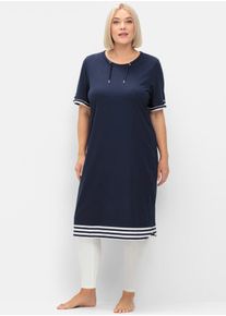 sheego Damen Shirtkleid "Shirtkleid", blau, Gr. 44, unifarben, Jersey, Single Jersey, 50% Baumwolle, 50% Modal, Kleider
