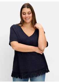 sheego Damen T-Shirt "T-Shirt", blau, Gr. 52, 50% Baumwolle, 50% Viskose, Shirts