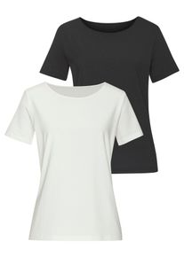 Lascana Damen T-Shirt "mit Rundhals-Ausschnitt", beige, Basic, Gr. 48, unifarben, Single Jersey, Obermaterial: 50% Baumwolle, 45% Modal (TENCEL), 5%