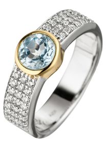 Jobo Damen Fingerring, 58, Silber 925 (Sterlingsilber), silber, Silber 925 (Sterlingsilber), Fingerringe, 925 Silber bicolor vergoldet Blautopas 42