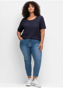 sheego Damen Kurzarmshirt "T-Shirt", blau, Gr. 44, unifarben, 50% Baumwolle, 50% Modal, Shirts