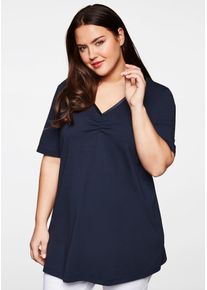 sheego Damen Longshirt "Longshirt", blau, Gr. 48, unifarben, 95% Baumwolle, 5% Elasthan, Shirts