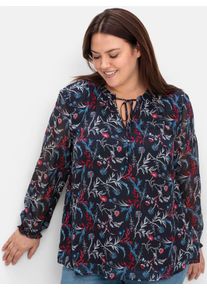 sheego Damen Longblusetiefblau, gemustert, Gr. 48, gemustert, 100% Polyester, Blusen