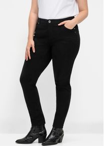 sheego Damen Stretch-Hose, schwarz, Gr. 50, unifarben, 98% Baumwolle, 2% Elasthan, Hosen