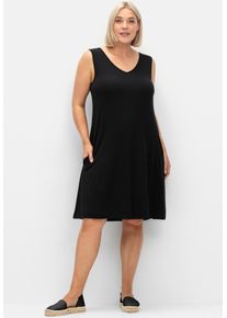 sheego Damen Jerseykleid "Jerseykleid", schwarz, Gr. 58, unifarben, Jersey, Single Jersey, 95% Viskose, 5% Elasthan, Kleider