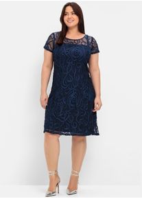 sheego Damen Spitzenkleid "Spitzenkleid", blau, Gr. 52, unifarben, 100% Polyamid, Kleider
