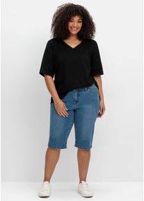 sheego Damen Jeansbermudas, blau, Gr. 40, 99% Baumwolle, 1% Elasthan, Jeans