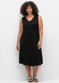 sheego Damen Jerseykleid "Jerseykleid", schwarz, Gr. 52, unifarben, Jersey, Single Jersey, 95% Viskose, 5% Elasthan, Kleider