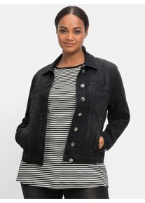 sheego Damen Jeansjacke, schwarz, Gr. 42, 98% Baumwolle, 2% Elasthan, Jacken