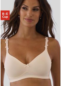 Nuance Damen T-Shirt-BH, Gr. 80, beige, Microtouch, Obermaterial: 88% Polyamid, 12% Elasthan, feminin, BHs, ohne Bügel mit hübschen Stickereiträgern,