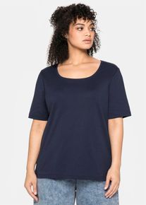 sheego Damen Kurzarmshirt "T-Shirt", blau, Gr. 48, unifarben, 100% Baumwolle, Shirts
