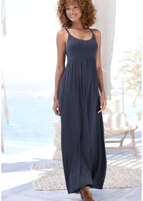 Lascana Damen Maxikleid, blau, modisch, Gr. 38, unifarben, Jersey, Obermaterial: 95% Viskose, 5% Elasthan, Kleider, mit tiefem Rückenausschnitt
