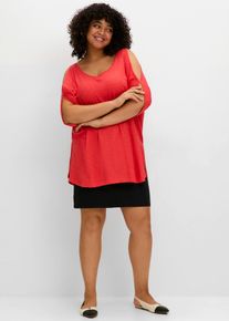 sheego Damen Longshirt "Longshirt", rot, Gr. 52, 50% Baumwolle, 50% Viskose, Shirts