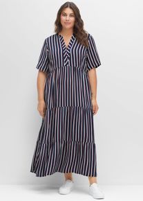 sheego Damen Maxikleid "Maxikleid", blau, Gr. 54, gemustert, mehrfarbig, gestreift, 100% Viskose, Kleider