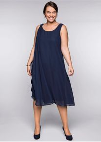 sheego Damen Chiffonkleid "Kleid", blau, Gr. 46, unifarben, 100% Polyester, Kleider