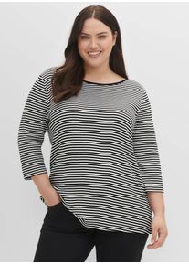 sheego Damen 3/4-Arm-Shirt "3/4-Arm-Shirt", schwarz, Gr. 44, gemustert, mehrfarbig, gestreift, 100% Baumwolle, Shirts