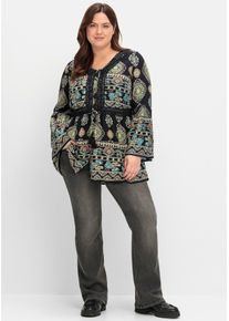 Damen Longbluse, schwarz, Gr. 54, sheego by Joe Browns, gemustert, mehrfarbig, bedruckt, ethno, 100% Viskose, Blusen