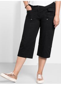 sheego Damen 3/4-Hose, schwarz, Gr. 44, unifarben, 97% Baumwolle, 3% Elasthan, Hosen