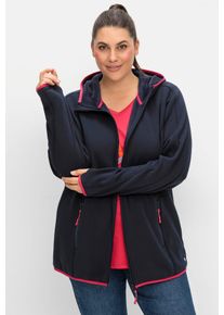 sheego Damen Fleecejacke, blau, Gr. 52, 75% Polyester, 20% Baumwolle, 5% Elasthan, Jacken