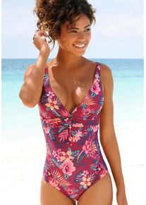 s.Oliver Damen Badeanzug "Marika", rot, Gr. 38, bedruckt, floral, Microfaser, Polyamid, Microfaser, Badeanzüge, mit Zierring und Shaping-Effekt