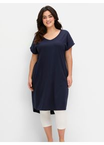 sheego Damen Shirtkleid "Shirtkleid", blau, Gr. 44, unifarben, Jersey, Single Jersey, 50% Baumwolle, 50% Modal, Kleider