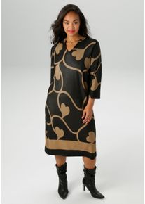 ANISTON PLUS Damen Jerseykleid, schwarz, feminin, Gr. 54, gemustert, Jersey, Obermaterial: 85% Viskose, 10% Polyester, 5% Elasthan, Kleider, mit