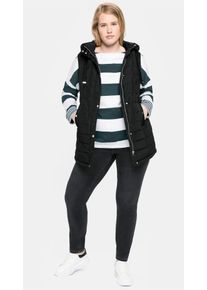 sheego Damen Longweste, schwarz, Gr. 52, unifarben, 100% Polyester, Westen