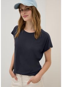 Cecil Damen T-Shirturban dunkelblau, casual, Gr. L, unifarben, Jersey, Obermaterial: 50% Baumwolle, 50% Modal, Shirts, in Ausbrenner-Optik