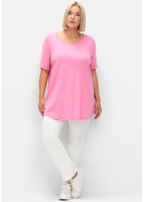 sheego Damen Longshirt "Longshirt"blumiges pink, Gr. 44, unifarben, 100% Baumwolle, Shirts