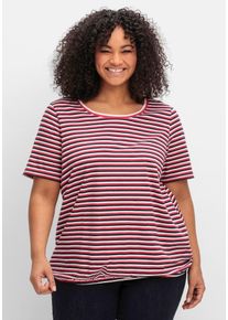 sheego Damen Kurzarmshirt "Rundhalsshirt"tiefblau, gestreift, Gr. 56, 100% Baumwolle, Shirts