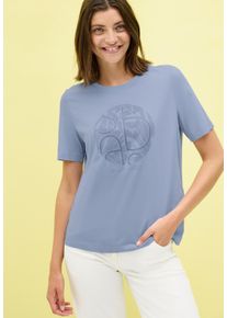 Cecil Damen T-Shirt, blau, casual, Gr. L, unifarben, bedruckt, Jersey, Obermaterial: 100% Baumwolle, Shirts, mit Artwork