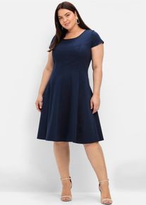sheego Damen Cocktailkleid "Cocktailkleid", blau, Gr. 42, unifarben, 97% Baumwolle, 3% Elasthan, Kleider