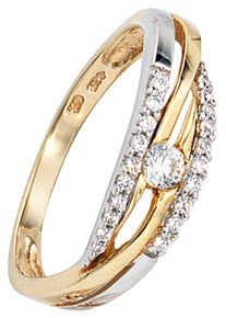 Jobo Damen Goldring "Ring mit 21 Zirkonia", 56, Gelbgold 333-Weißgold 333, gold, Gelbgold 333, Weißgold 333, Fingerringe, 333 Gold bicolor