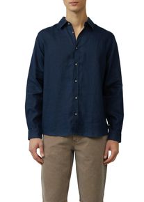s.Oliver Herren Langarmhemd, blau, casual, Gr. XL, unifarben, Web, Obermaterial: 100% Leinen, Hemden, aus Leinen