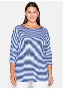 sheego Damen 3/4-Arm-Shirt "3/4-Arm-Shirt", blau, Gr. 56, gemustert, mehrfarbig, gestreift, 100% Baumwolle, Shirts